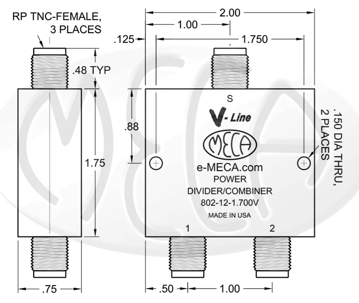 802-12-1.700V，RP-TNC 母頭，功率分配器/合路器MECA